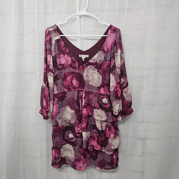 BCBGeneration Pink Purple Floral Mini Dress Coquette Romantic Floral Ruffled M - Picture 7 of 10